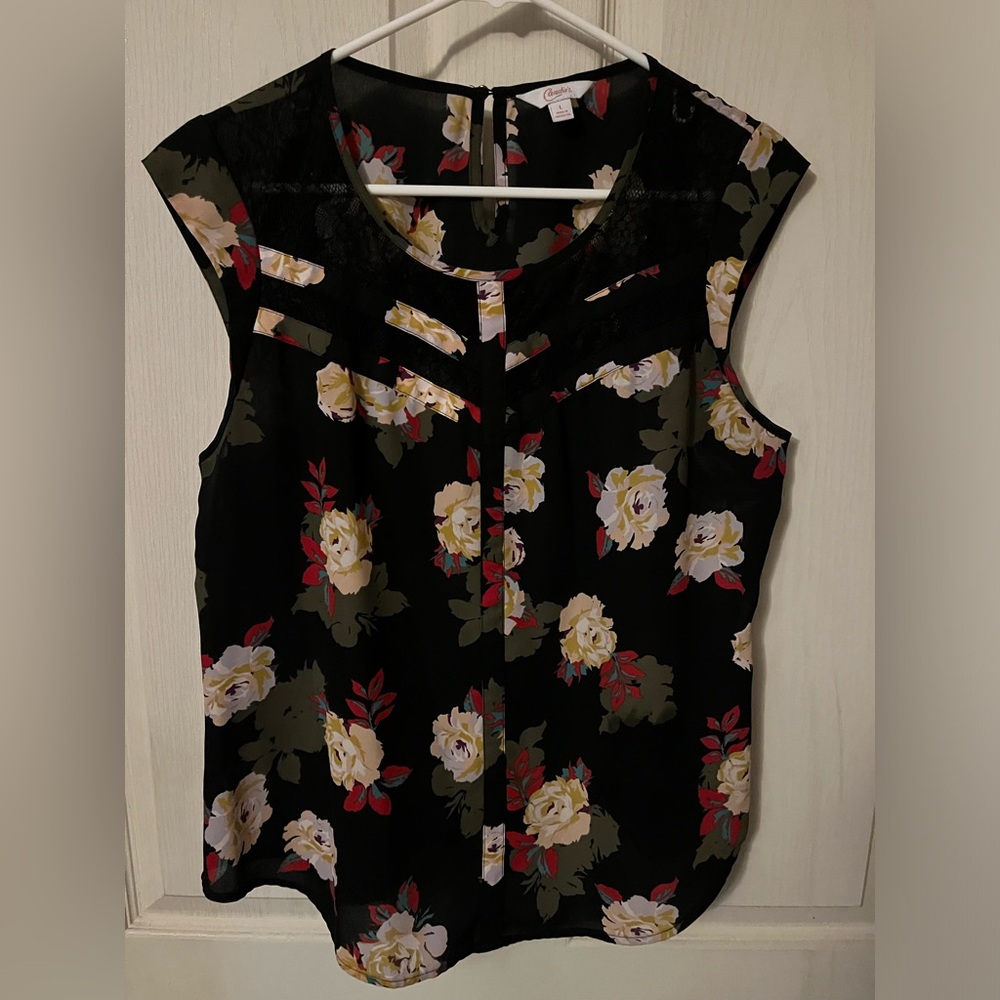 Candie's Black Floral Sleeveless Blouse